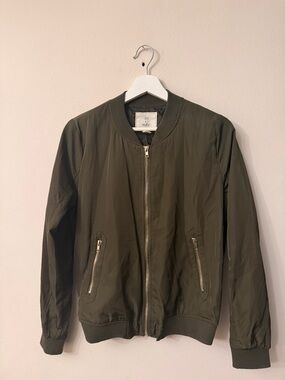 Olive Green Bomber Jacket with Zip Pockets - by Wild Fable